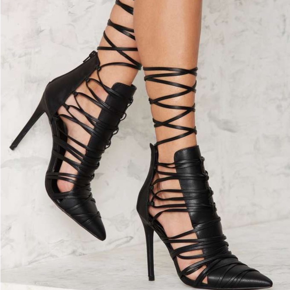 Nasty Gal black pointed toe ankle strap high heels